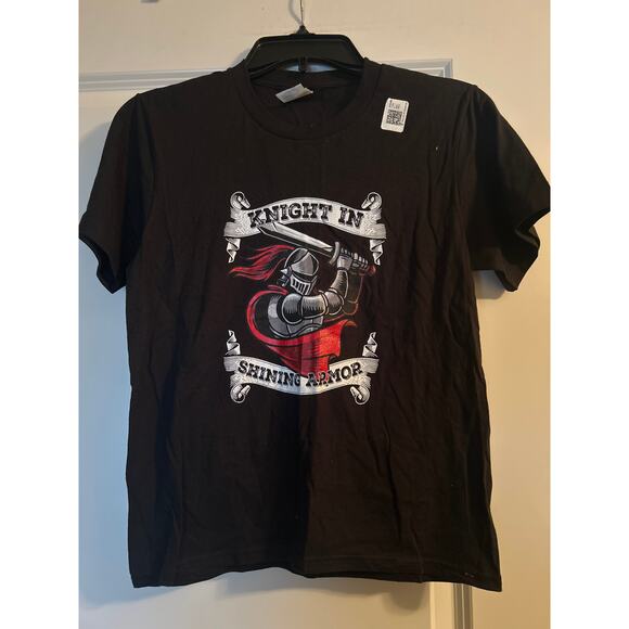 NWT Port and Company Kid's Black T Shirt KNIGHT IN SHINIG ARMOR Size M (10) - Picture 1 of 4